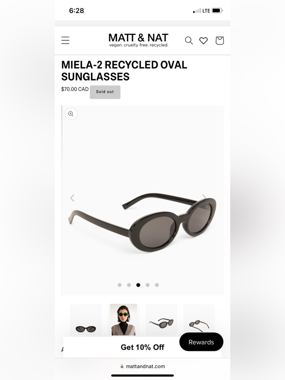 Matt & Nat Miela-2 Recycled Oval Sunglasses in Grey